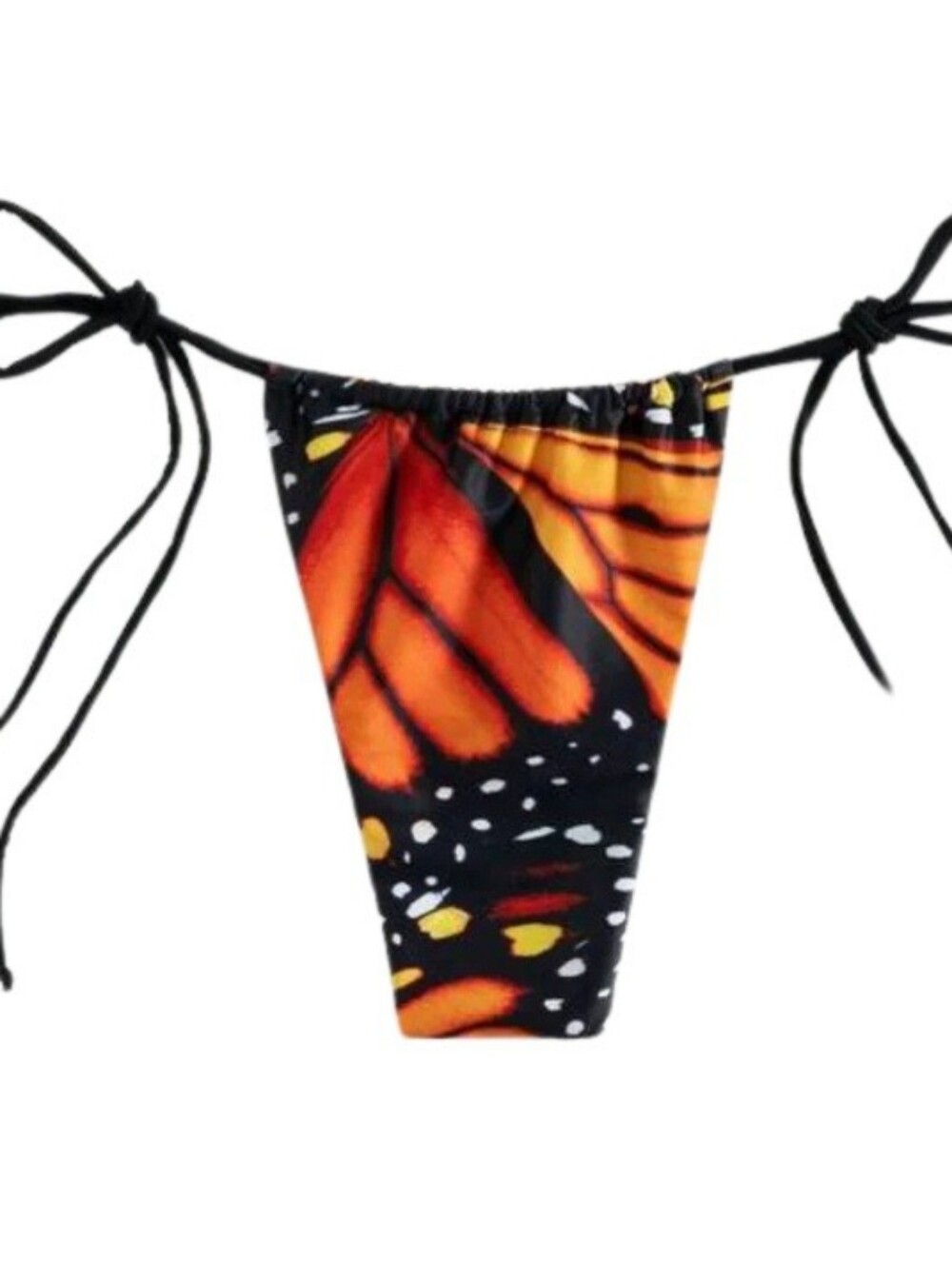 Butterfly Print String Bikini Bottom Size S Orange Black Tie